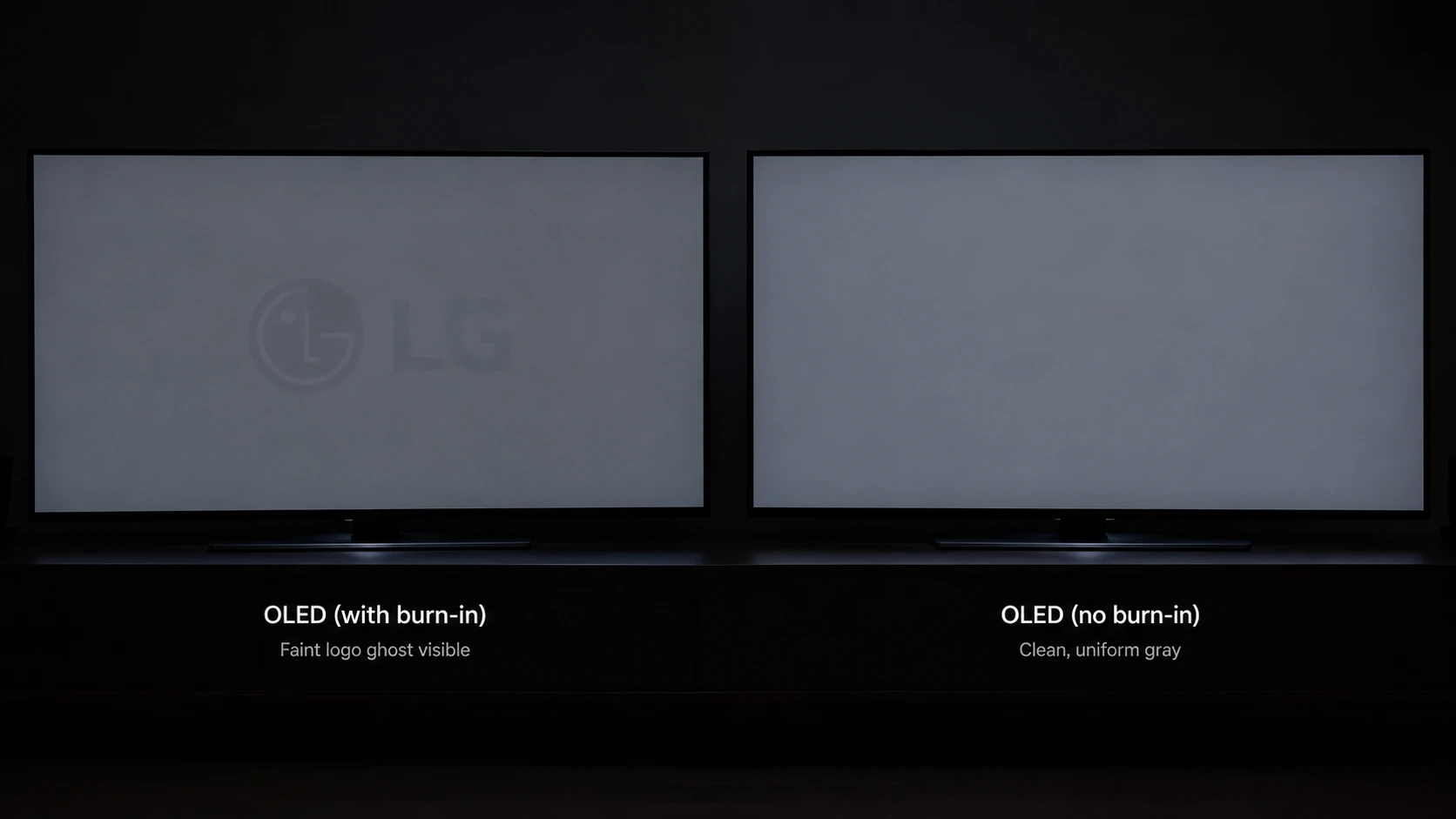 OLED screen showing faint burn-in ghosting before and after pixel refresh
